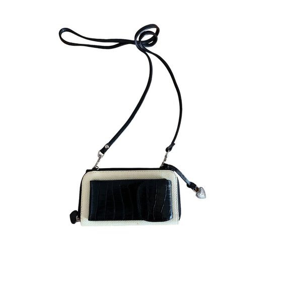 Unbranded Black Croc & Bamboo Embossed Crossbody Wallet Clutch Organizer - Picture 3 of 10